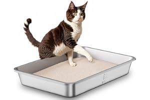 ICOYEA Bac Litiere pour Chat en INOX, Bac à Litière pour Grands Chats, Chatons et Lapins, Caisse Chat Litiere XXL, Litiere Toilette pour Chats, Anti-Adhérent, Anti-Odeurs, Facile à Nettoyer