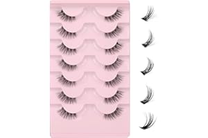 JIMIRE Half Lashes with Clear Band Cat-Eye Eyelashes Fluffy Wispy False Eyelashes Natural Look Handmade Soft DIY Cluster Lashes Pack 7 Pairs