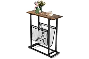 LIFEZEAL Stolik boczny z kieszonką na czasopisma, wąski drewniany stolik w stylu industrialnym, stolik boczny sofa do salonu, sypialni