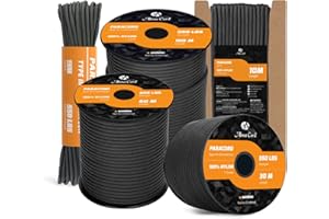 Abma Cord Paracord 550 4mm Nylon Corda (10m-15m-30m-50m) Tipo III Corda da Paracadute a 7 Fili Cavo di Sopravvivenza, Cavo Militare - Max. 250 kg - Nero, 30m
