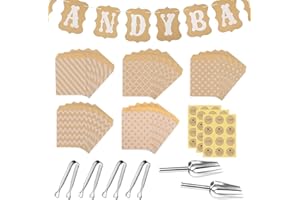 DAFENCAR 62 Stück Candy Bar Zubehör, 50 Candybar Tüten,5 Sticker, 4 Zuckerzange, 2 Schaufeln, 1 Candy Bar Deko Girlande, Candybar Zubehör Set, Candy Bar Deko Geeignet für Hochzeiten Partys Geburtstage Festival