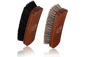 Langlauf Schuhbedarf Rosshaar Schuhbürsten - 2 Stück Glanzbürsten aus echtem Pferdehaar - Griff aus lackiertem Buchenholz I Polierbürste aus feinem Pferdeschweifhaar zum Polieren Ihrer Schuhe