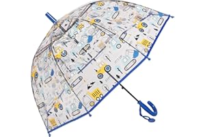 Meichoon Ombrello per bambini con manico a bastone Modello Bulldozer Ombrello trasparente 70cm/27,5" Cupola Apertura automatica Antivento e Antipioggia per bambini di 3-8 anni