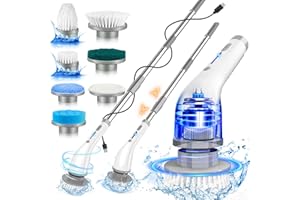 HomHou Electric Cleaning Brush, 7-in-1 Efficient And 2-speed Electric Spin Scrubber with Adjustable Extension Arm And USB Charging, Electric Scrubbing Brush for Bathrooms, Home, Tiles And Floors