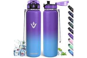 HONEYHOLLY Borraccia Termica, 1L Senza BPA, Bottiglia Termica, Isolamento a Doppia Parete, Borraccia Acciaio, Borracce Termiche, Acciaio Inossidabile 18/8, Borraccia Acciaio Inox per Escursionismo, Corsa, Yoga