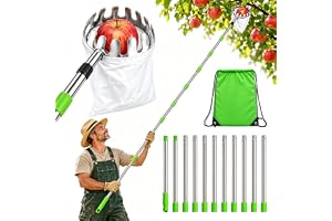 4 m fruktplockare med teleskophandtag i rostfritt stål, äppelplockare med 16 cm diameter, körsbärsplockare, plommonplockare, fruktsamlare för körsbär, päron, apelsiner och citrusfrukter
