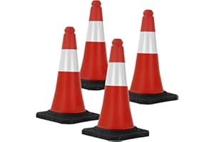 ECD Germany 4 Stück Verkehrskegel Pylone 51 cm, Rot-Weiß, Leitkegel mit schwerem Fuß, Verkehrsleitkegel mit weißen reflektierenden Streifen, Warnleitkegel Warnkegel Verkehrshütchen Markierungskegel
