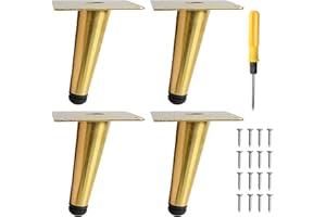 Toolzia 4Pcs 4" Metal Oblique Furniture Legs 10cm,Cone Cabinet Legs Stainless Steel Table Legs No-Slip Silent For Diy Furniture, Sofas, Cabinets(Gold)