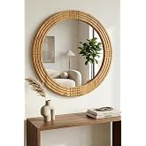 Sapphire Antique Embroidered Wooden Decorative Mirror Round Mirror Wall Mirror Bathroom Sink Mirror (44cm Mirror - 56cm Frame)