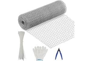 ANESTY Chicken Wire 40cm x 10m, Galvanised Hexagonal Floristry Chicken Wire Mesh Roll Garden Mesh Fencing Hot-Dipped Wire Poultry Netting with Cutting Plier Gloves & 50Pcs Cable Ties