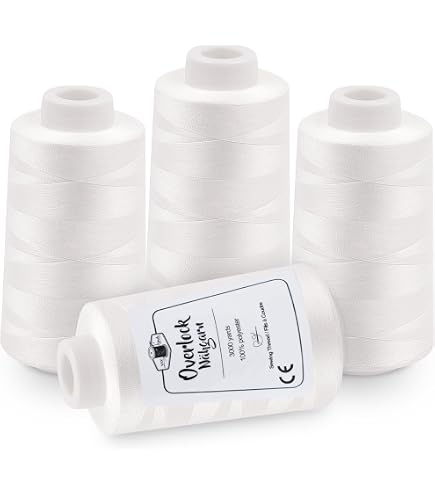 Bobine Fil à Coudre Lot De 4 Bobines Pour Surjet - Fil à Coudre Blanc - Longueur : 2743 M, NE 40/2, 100% Polyester, Fil à Coudre, Fil Pour Machine à Coudre, 2884 Bobine De Fil Pour Coudre
