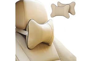 XSQD Pack of 2 Car Headrest, Neck Pillow for Car Seat, Memory Foam Neck Support, Travel Pillow, Car Cushion Adjustable for Headrest and Neck, Car Seat Neck Support Cushion (Beige)