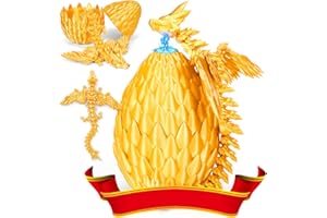 MERRWON 3D Gedrucktes Drachenei mit Drache mit Flügeln, 22CM Fliegender Drachen Spielzeug, Drache im Ei und Ewegliche Gelenke Kristall Drache mit drei Magnetverschlüssen, Schreibtisch Dekoration (Gold)