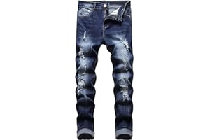 JENY-LUCK Men's Slim Fit Stretch Jeans Ripped Skinny for Men, Distressed Destroyed Straight Leg Fashion Comfort Flex Waist Jeans, Teenager Casual Fashion Designer Classic Regular Fit Basic Denim Pants