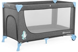 kk Kinderkraft Kinderreisebett JOY, Babybetten, Kinderbett, Reisebett, Praktisch, Modernes Design, Kleine Abmessungen nach Zusammenklappe, Räder, Tasche, Blau