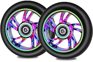 NONMON 2 Pezzi Scooter Ruote per Monopattino Freestyle 100mm 88A con Cuscinetti ABEC 9, Rotelle di Ricambio Sostituzione Wheel Set per PRO Stunt Scooter - Multicolore