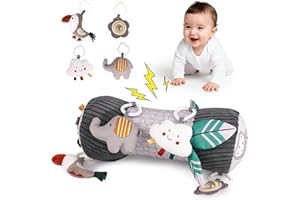 Blublu Park Inflatable Baby Tummy Time Toys for Newborn, Montessori Sensory Crawling Toy Pillow for Babies 6-12 Months with Detachable Mirror, Squeaker & Rattle, Help with Brain Development (Elephant)