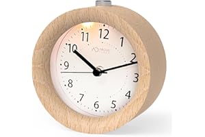 ‎ABOVECLOCK aboveClock Wecker Analog Ohne Ticken, Wecker Holz mit Snooze, Nachttisch Tischuhr mit Nachtlicht, reisewecker mit Batteriebetriebe (1*AA-Batterie benötig) - Naturholz in Hellbraun