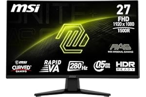 MSI MAG 274CXF 27 Inch FHD Curved Gaming Monitor - 1500R 1920 x 1080 Rapid VA Panel, 280 Hz / 0.5ms (GtG, Min.), Adaptive Sync - DP 1.2a, HDMI 2.0b CEC