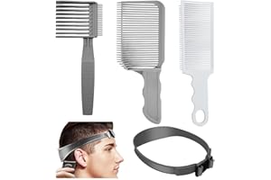 SHUOHONG 4 Pièces Peigne Degrade Homme, Peigne Cheveux, Pochoir en Silicone Incurvé, Grande V-peigne Dégradé Coupe Fourche Cheveux, Tondeuse Cheveux Dégradé, Idéal pour Les Coupes de Cheveux Soi-même