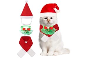 QKURT - Collare natalizio per animali domestici, con fiocco, cappello di Babbo Natale, ideale per gatti, cuccioli, cani, feste in maschera