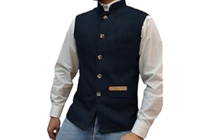 Yiaisafa Jagd Herren Stand-Up Kragen Mock Tweed Westen Retro Herringbone Weste Vintage Hochzeit Gilet Wollen Bräutigam