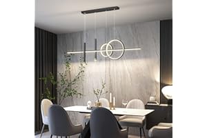 BELLASTEIN Nowoczesny LED Lampy wiszące Lampa wisząca Ściemniane z pilotem Lampa wisząca Wysokość Regulowany Chandelier Dla Życia Biuro Pokój (czarny, 100CM)