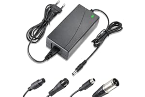 BOEEA 42V 2A Ladegerät für E Scooter, Hoverboard Ladekabel, Elektroroller Ladegerät für 36 V Lithium Batterie,Netzteil mit 5 Anschlüssen 8 mm 3 Zinken/12 mm 3 Zinken/8 mm RCA/3-poligen XLR-Stecker