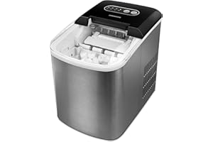 ‎MEDION MEDION Eiswürfelmaschine (Eiswürfelbereiter, 2,2 Liter Wassertank, kurze Produktionsdauer 6-12 Minuten, 2 wählbare Eiswürfelgrößen, selbstreinigend, Edelstahl, MD17739)