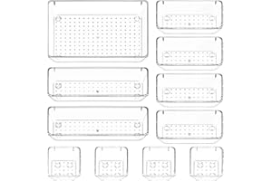 Puricon 11 uds. Organizadores Transparentes para Cajones, Bandeja Plásticas de Almacenamiento para Maquillaje Papelería Cubiertos, Apto para Dormitorio Vestidor Cuarto Baño Cocina Oficina Escritorio