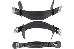 EQUITACK Leather Dressage Girth Padded Short Roller Buckles Event Elasticated Anatomical Comfort Saddle Foam Calf Anti-Chafe Anatomical Curved - 24'' - Black