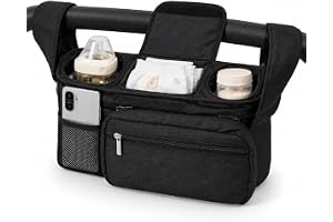 SNOWIE SOFT® Universal Stroller Organizer with Insulated Cup Holders | Multi Compartments, Detachable Wristlet, Adjustable Straps for Most Strollers Outdoor Baby Storage