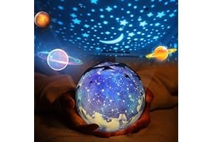 DIWUJI Obracany projektor świetlny z gwiazdą, lampka nocna LED, 5 zmiennych stylów, dekoracyjne nastrojowe światło dla dzieci, sypialni, salonu, na imprezę (zasilanie przez USB/zasilanie bateryjne)