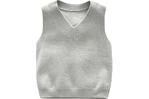 Yishengwan Kinder Jungen Pullunder V-Ausschnitt Strickweste Unifarbene Gestrickte Weste Ärmellos Strickpullover