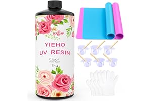YIEHO 1000g Resina UV -Mejorada Cristalina Dura UV de Curado Rápido Resina Epoxi Suministros con Esterilla para la Fabricación de Joyería Artesanal 1KG