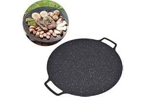TOPINCN Poêle à Griller pour Barbecue, Poêle à Griller Coréenne pour Barbecue, Plateau de Cuisson Rond Antiadhésif pour Barbecue en Fonte pour Crêpes de Ventre de Porc en Plein Air(41CM)