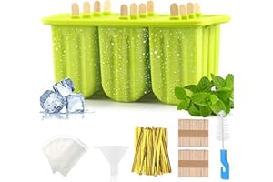 BINGGUNYO Stampi per ghiaccio sul manico in silicone, 12 cavità Stampi Ghiaccioli per Bambini Adulti, Stampo per Ghiaccioli con Coperchio e Bastoncini, Formine Ghiaccioli Riutilizzabili senza BPA (Verde)