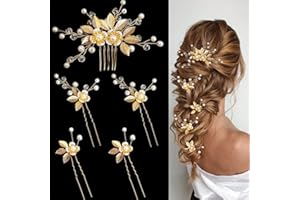 XFSRG 5 Pezzi Accessorio per Capelli Decorazioni Capelli da Sposa Pettinini con Strass Perle Accessori Capelli da Cerimonia Adatto per Le Donne (Oro)