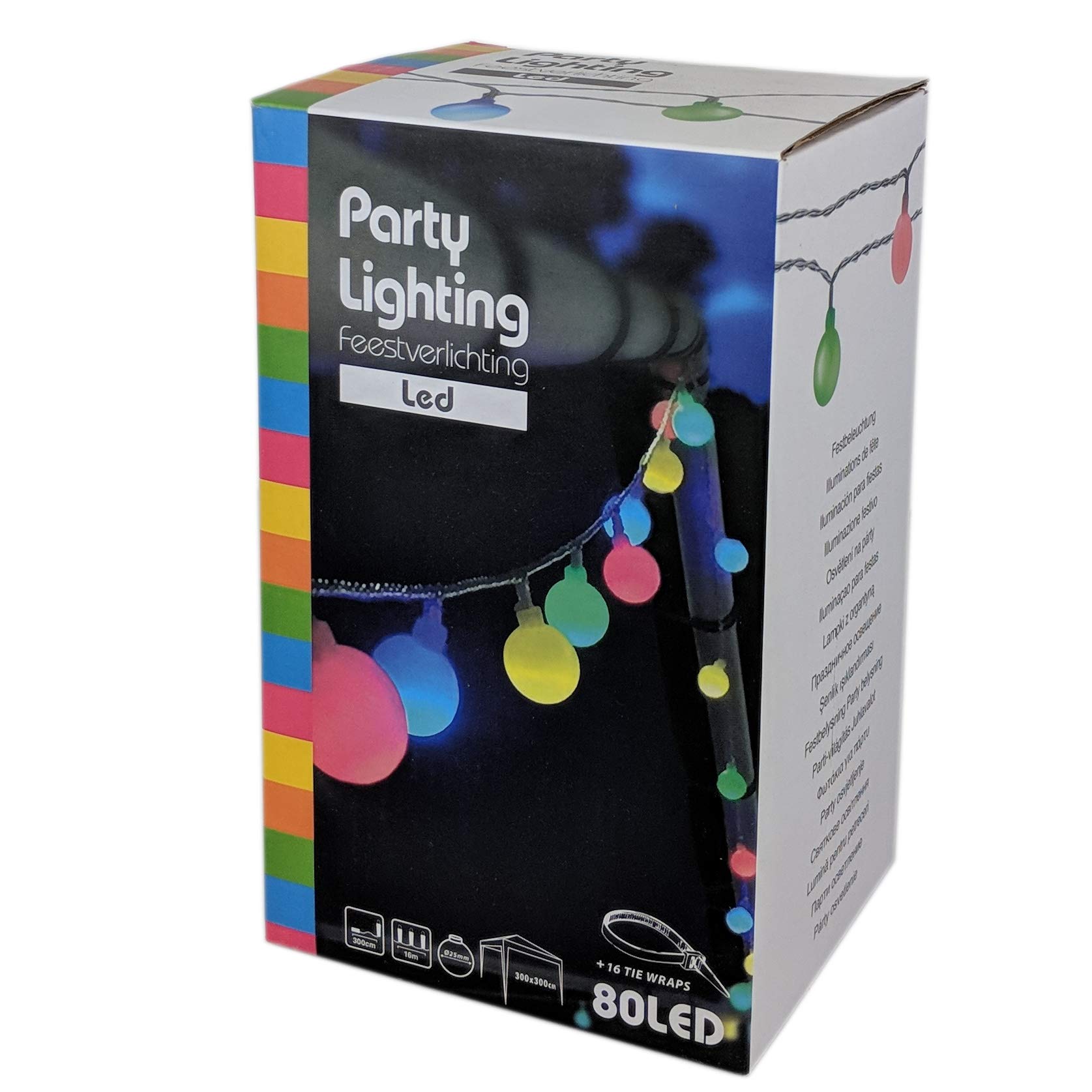 Party Lichterkette bunt 20m mit 80 LED Kugel Strombetrieben RGB IP44 für Balkon, Terrasse, Biergarten oder Party-Keller (80LED)