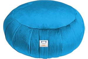 Sensory Owl Yoga Cushion Zafu Meditation Soft Velvet Buckwheat Husks Round Floor Cushion Turquoise