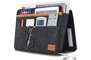 ERKOON Bedside Storage Pocket, Felt Bed Sofa Bedside Hanging Bag Anti-Slip Magazine Holder Home Bed Rails,for Books, Tablet, TV Remote Control, Phone, Accessories (Dark Grey)