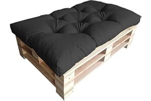 CHILLY PILLEY Pikowana poduszka do mebli z palet, do wnętrz i na zewnątrz, do salonu, na taras, do ogrodu, duży wybór kolorów i rozmiarów (120 x 50 x 12, czarna)