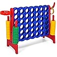 GYMAX Giant 4 in a Row Game, Jumbo 4 to Score Garden Games with 42 Rings, Ring Game & Quick-Release Slider, Outdoor Four in a Row Toys for Kids Adults Family (Red)