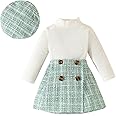 Baby Girl Outfit Clothes Autumn High Necked Long Sleeve Ribbed Toddler Girl Clothing Pullover Top Plaid A Line Short Skirt Set Girl Dress