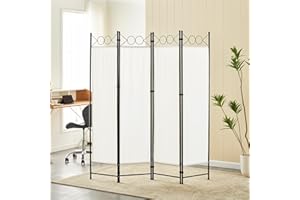 ‎OFCASA OFCASA Faltbarer Paravent mit 4 Paneelen Weiß Raumteiler Panel Paravent mit Metallrahmen Bewegliche Wandmöbel Indoor Outdoor Schlafzimmer Büro Terrasse Privatsphäre