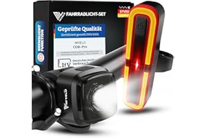 ‎MIVELO MIVELO Fahrradlicht Set mit Bremsanzeige - Fahrradlampe LED StVZO, IPX5 wasserdicht - Fahrradbeleuchtung vorne & hinten USB aufladbar - Fahrrad Frontlicht & Rücklicht mit Akku