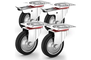 PRIOstahl Schwerlastrollen Set 4 x 125mm Transportrollen mit Bremse bis 400kg Vollgummi Lenkrollen Industrierollen für Werkstatt Werkbank Werkzeugwagen oder Transportroller Palettenmöbel