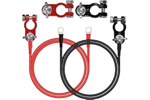 CERRXIAN 1 par de cables de conexión de batería de 10 AWG rojo y negro para batería de coche, aleación de aluminio, conectores para automóvil, marino, solar, solar, autocaravana, motocicleta