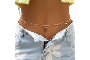 Wendalern Rhinestone cadena de la cintura de cuentas de oro del vientre de la cadena en capas del cuerpo del bikini de la playa de la cadena del cuerpo Cinturón de joyería para las mujeres