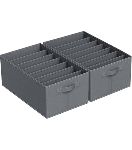 Lot De 2 Boîtes De Rangement Vêtements Pliables - 7 Compartiments - Gris - Pour Armoire, Dressing, Tiroir (36x25x20 Cm Et 36x17x12 Cm)